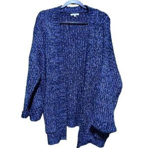 Rethm Womens Rib Knit Open Front Long Sleeve Cardigan Sweater Marled Blue Large‎